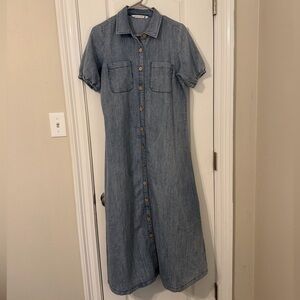 Denim Buttoned Dress with Puff Sleeves